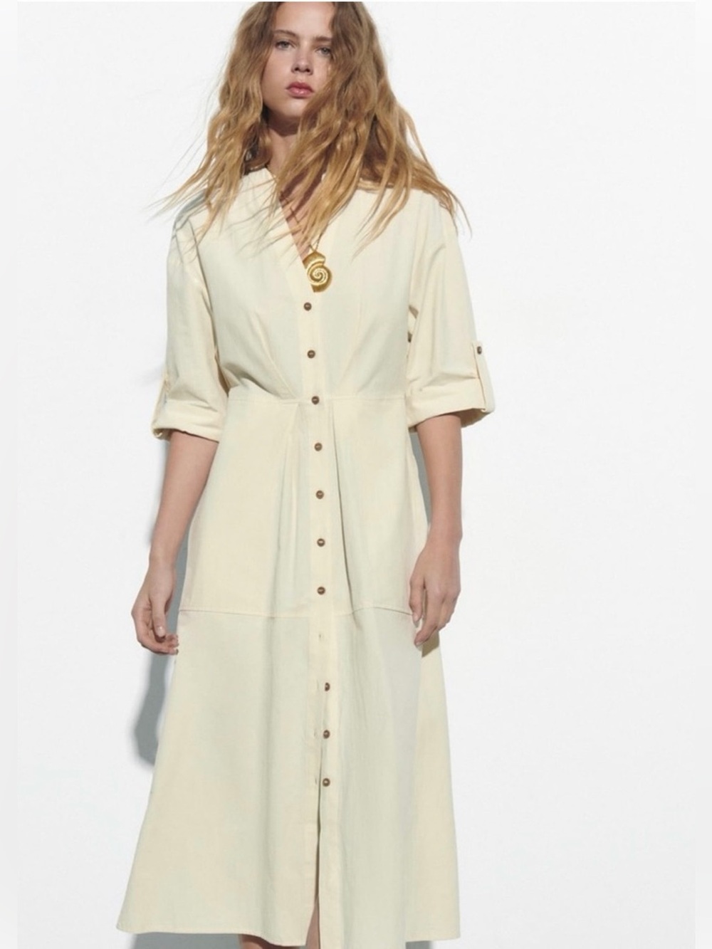 Zara Women’s Cream Button-Front Midi Dress, size M